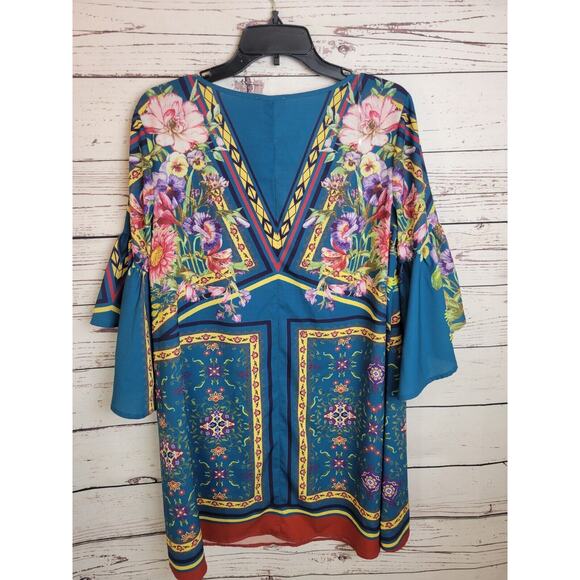 UMGEE Blue Floral Whimsical Fairy Bell Sleeve Tunic Dress Women's Size Small - Picture 7 of 8